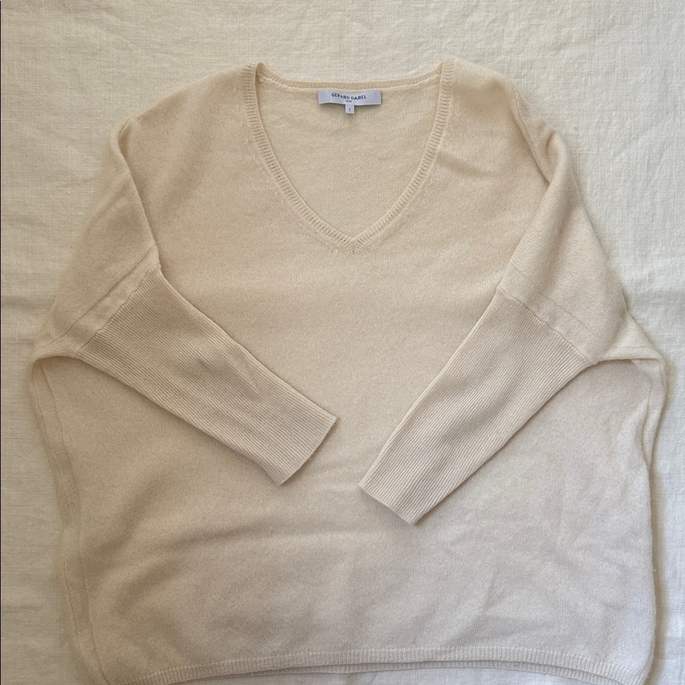 Gerard Darel Cream Cashmere V-Neck Sweater